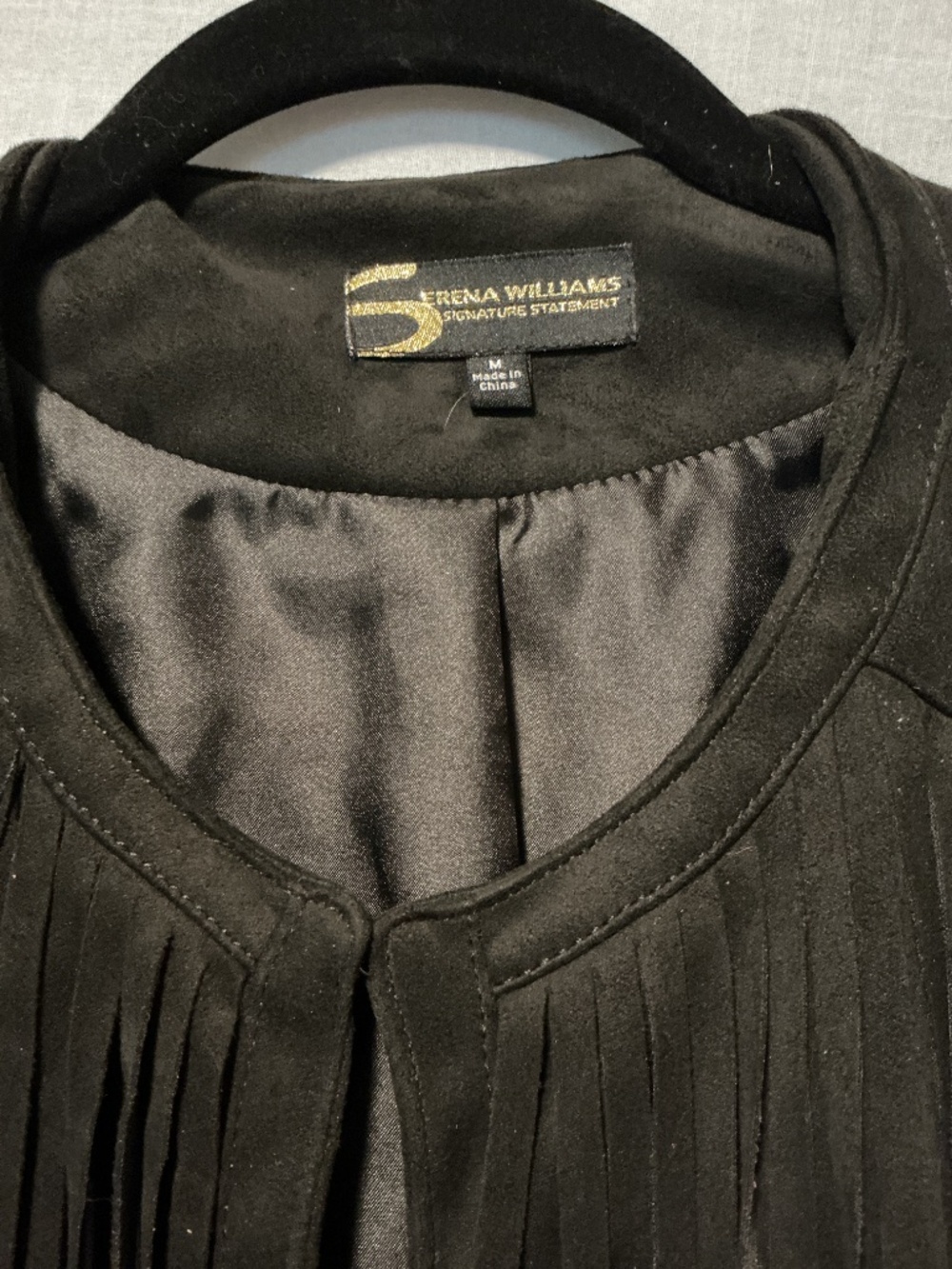 Serena Williams Fringed Faux Leather Cropped Jacket Black Women’s Size Medium - Picture 2 of 8